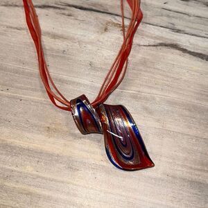 Hand Blown glass necklace pendant   murano style art Ribbon Swirl